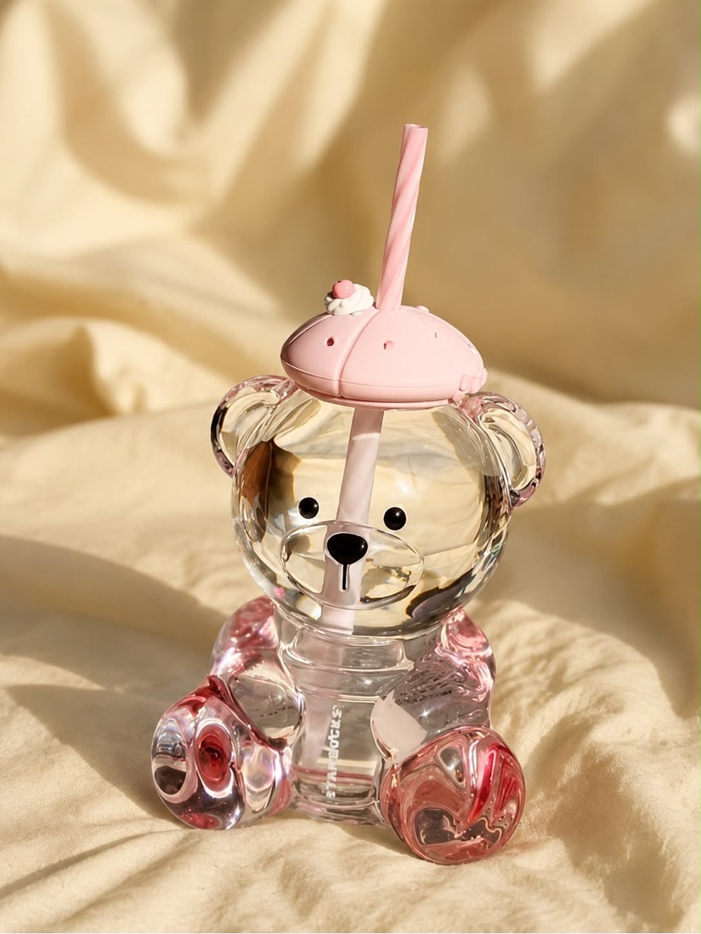 Starbucks Clear Bear Tumbler with Pink Lid and Straw